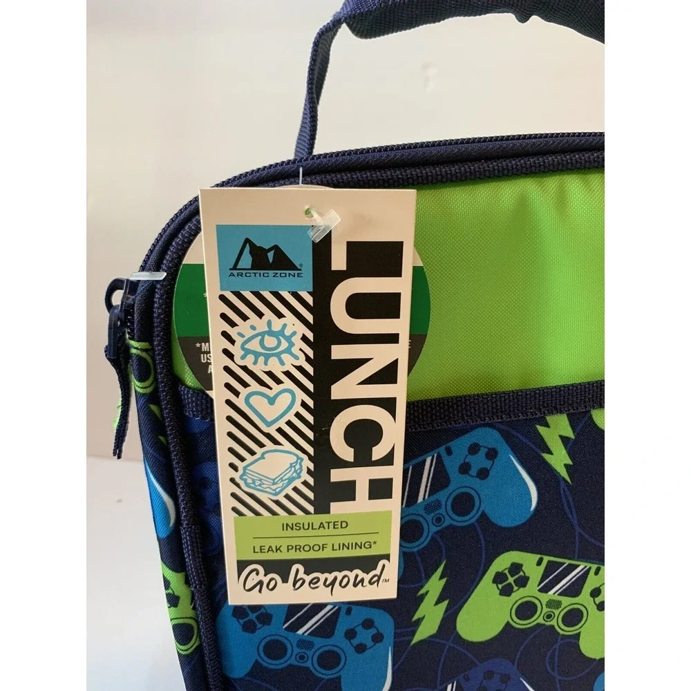 Arctic Zone Blue Gamer Lunch Box Bag Kit Insulated w/ Container, Bottle Ice Pack